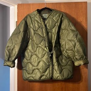 Quilted army jacket liner with embroidery